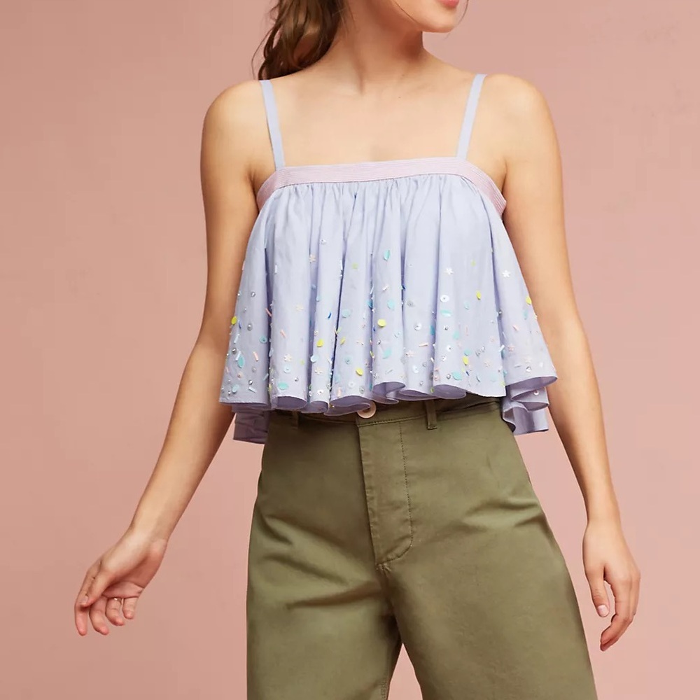 Anthropologie Sz M Embellished Beaded Cropped Swing Blouse by Pankaj & Nidhi